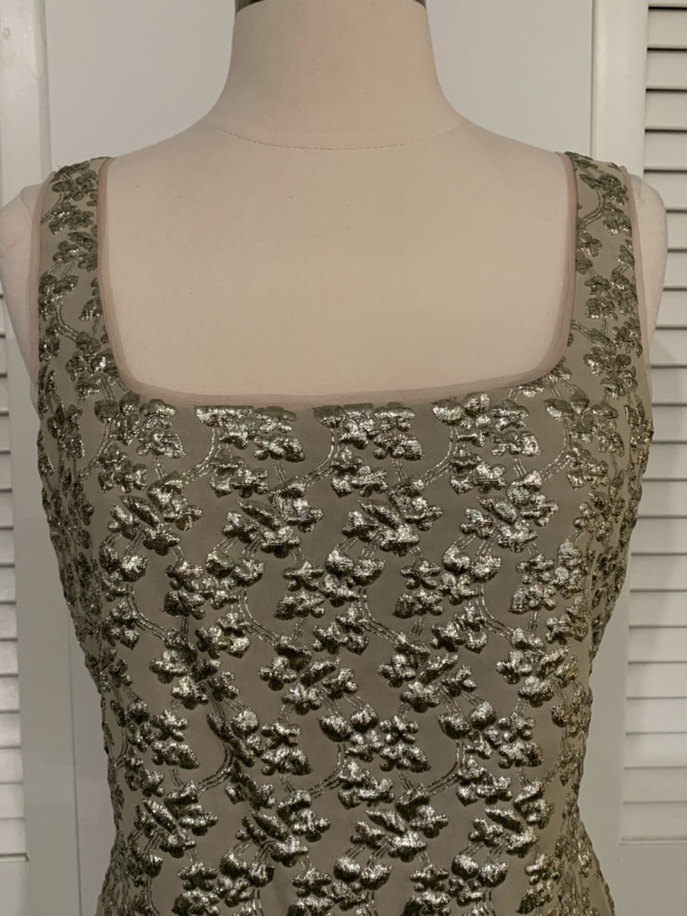 BCBG Metallic Olive Floral Fit-and-Flare Mini Dress Sz S